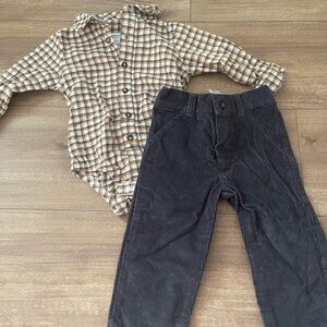 Baby Boy Plaid Button Up Bodysuit and Corduroy Pants Outfit Size 12 Months